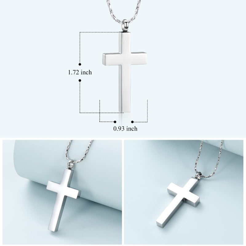 Imrsanl Crystal Cross Necklace for Ashes - Stainless Steel Keepsake Cremation Jewelry - Religious Cross Memorial Urn Necklace for Pet Human Ashes Pendant (Silver-1) - Image 2